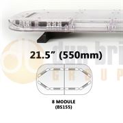 Redtronic BS155AC/MAG BULLITT Basic 550mm AMBER/CLEAR 8 Module LED Lightbar with Magnetic Mount R65 12/24V