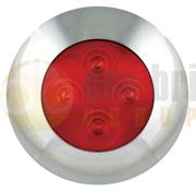 LED Autolamps 75CLR (75mm) RED 4-LED Round Interior Light with CHROME Bezel 12V